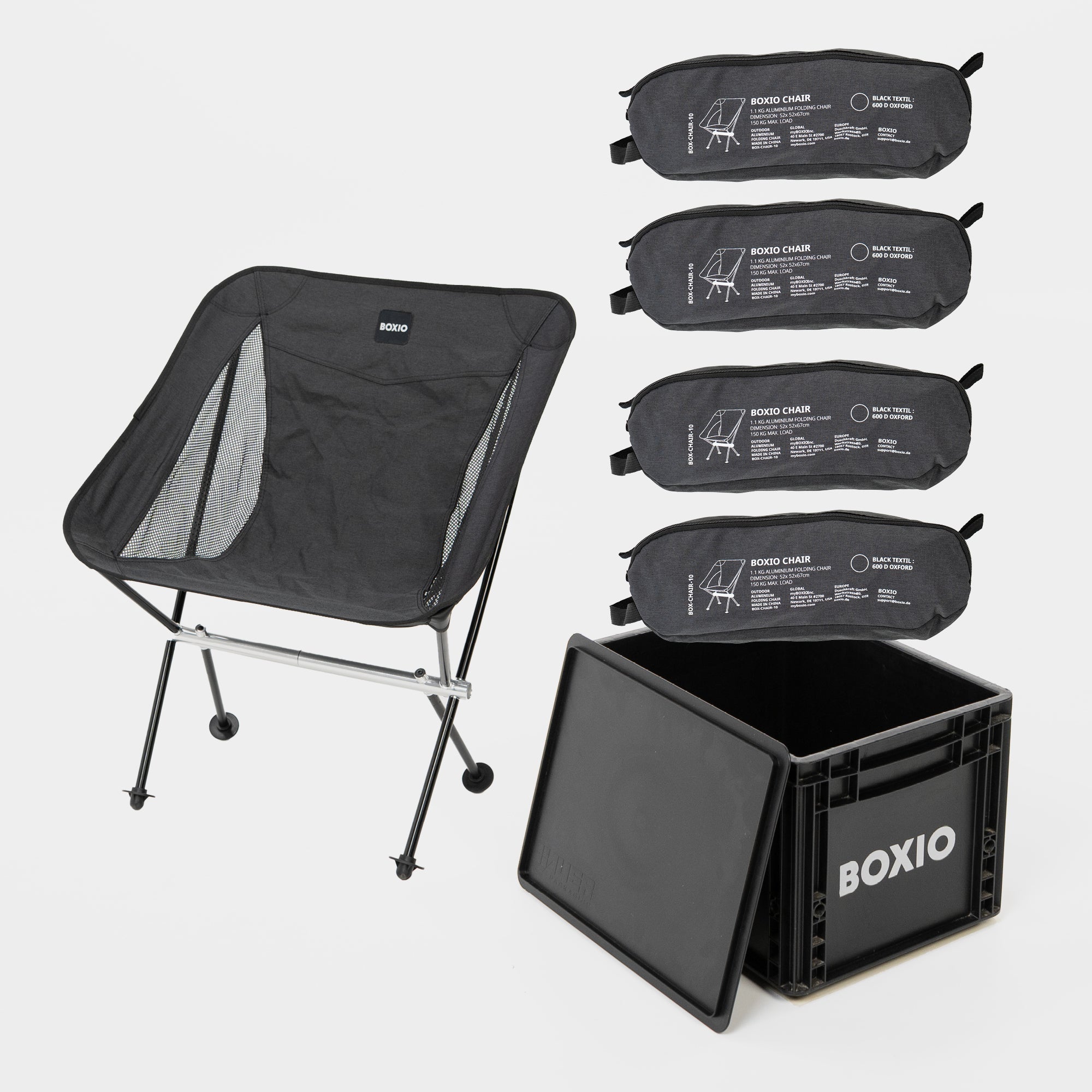 BOXIO CHAIR Set of 4 — Ultralight Folding Camping Chairs with Storage Box