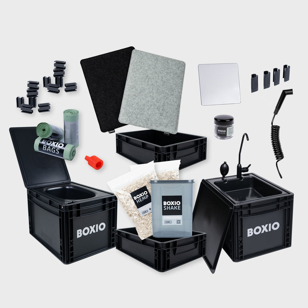 BOXIO SANITARY — Complete Portable Camping Bathroom Bundle in Two Euroboxes