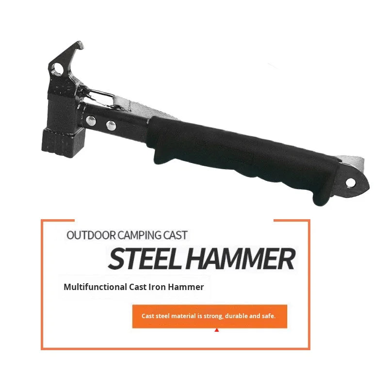 Cast Iron Camping Hammer with Soft Grip Handle & Nail Puller
