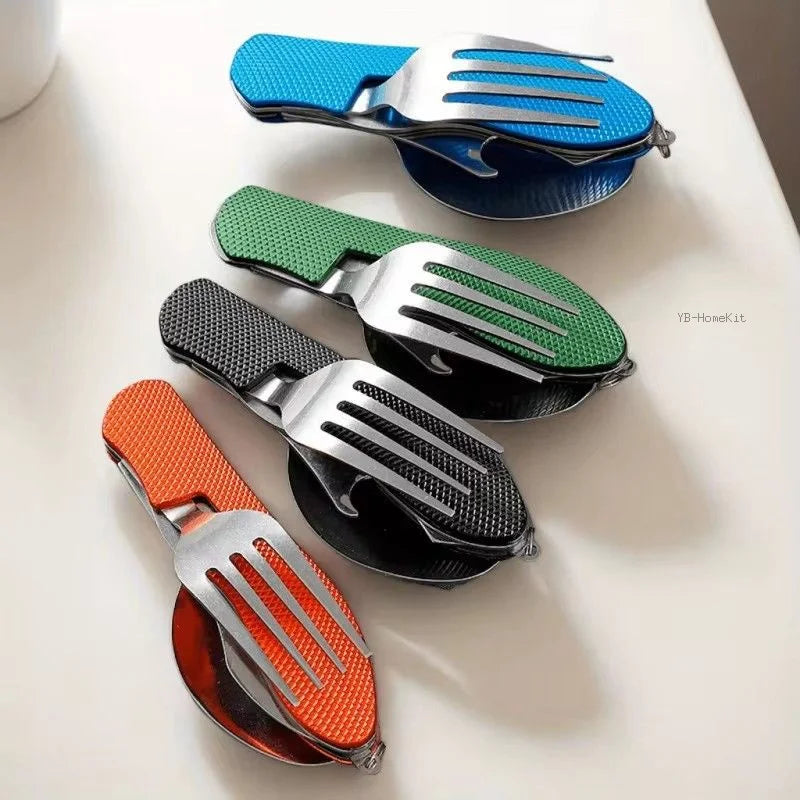Folding Camping Spork Set — 2-in-1 Stainless Steel Utensil