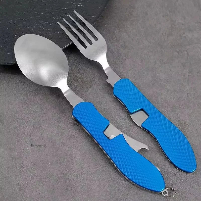 Folding Camping Spork Set — 2-in-1 Stainless Steel Utensil