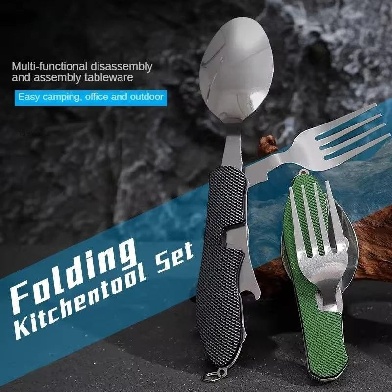 Folding Camping Spork Set — 2-in-1 Stainless Steel Utensil