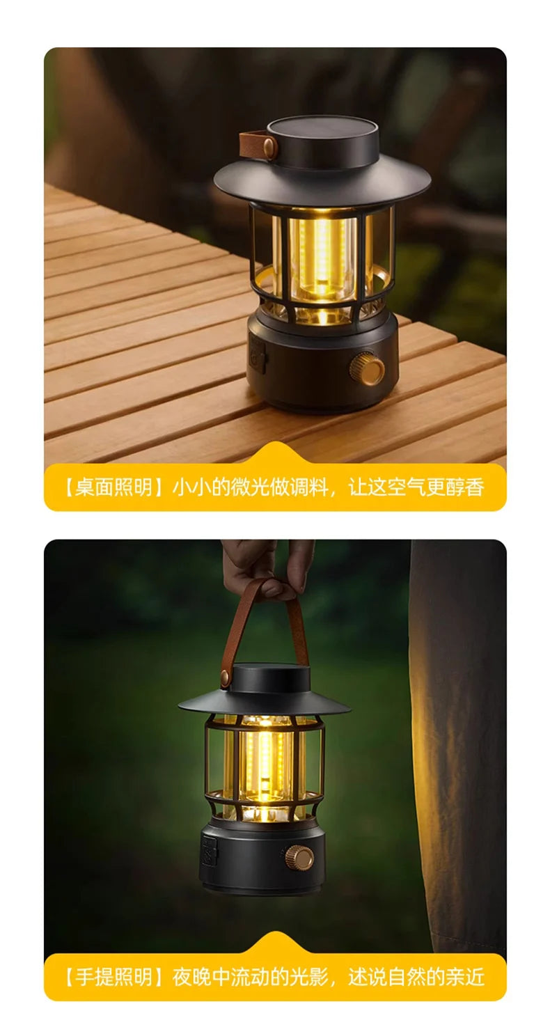 Retro Rechargeable LED Camping Lamp with Stepless Dimming