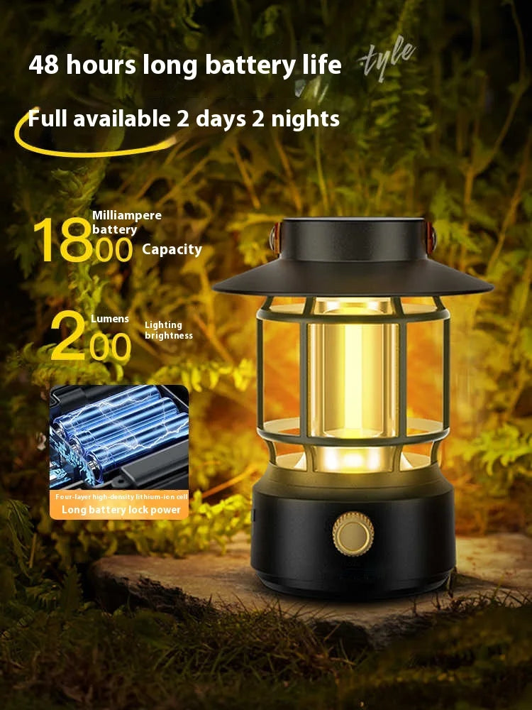 Retro Rechargeable LED Camping Lamp with Stepless Dimming