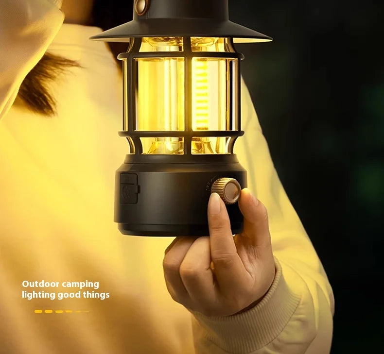 Retro Rechargeable LED Camping Lamp with Stepless Dimming